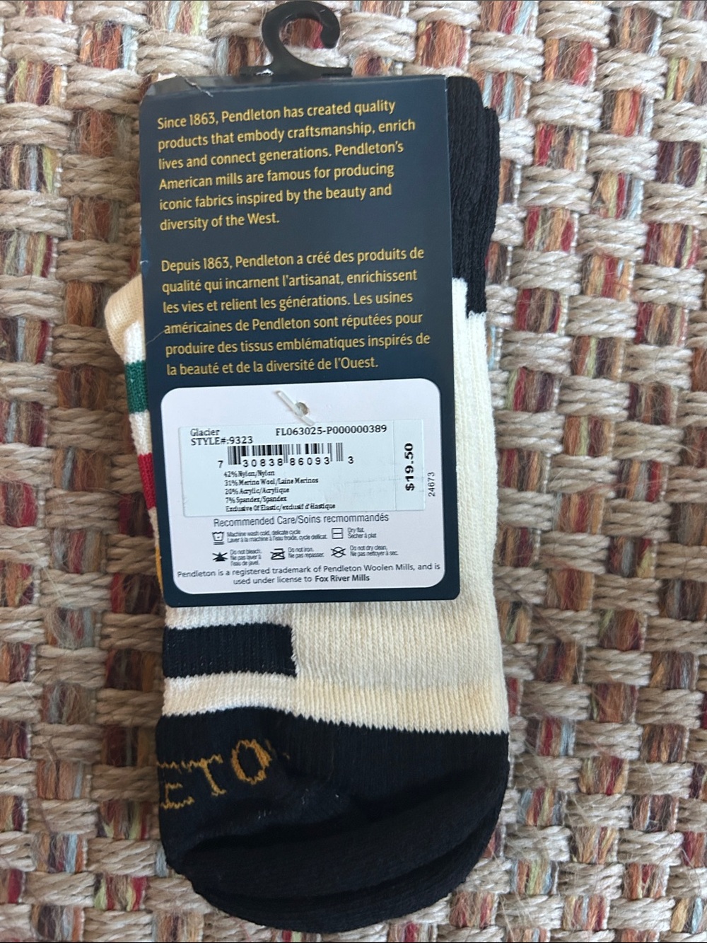 Pendleton Black, White, Yellow & Green Striped Quarter Socks - Picture 4 of 4